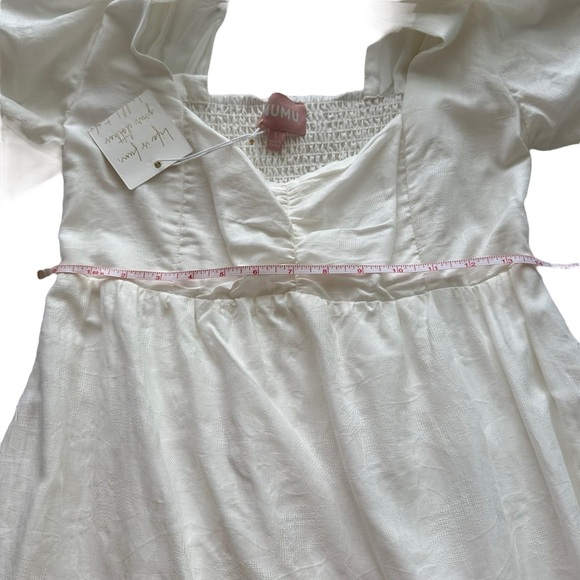 Show Me Your Mumu Sz L Women's White Poof Sleeve Smocked Odette Midi Dress NWT - Picture 15 of 16